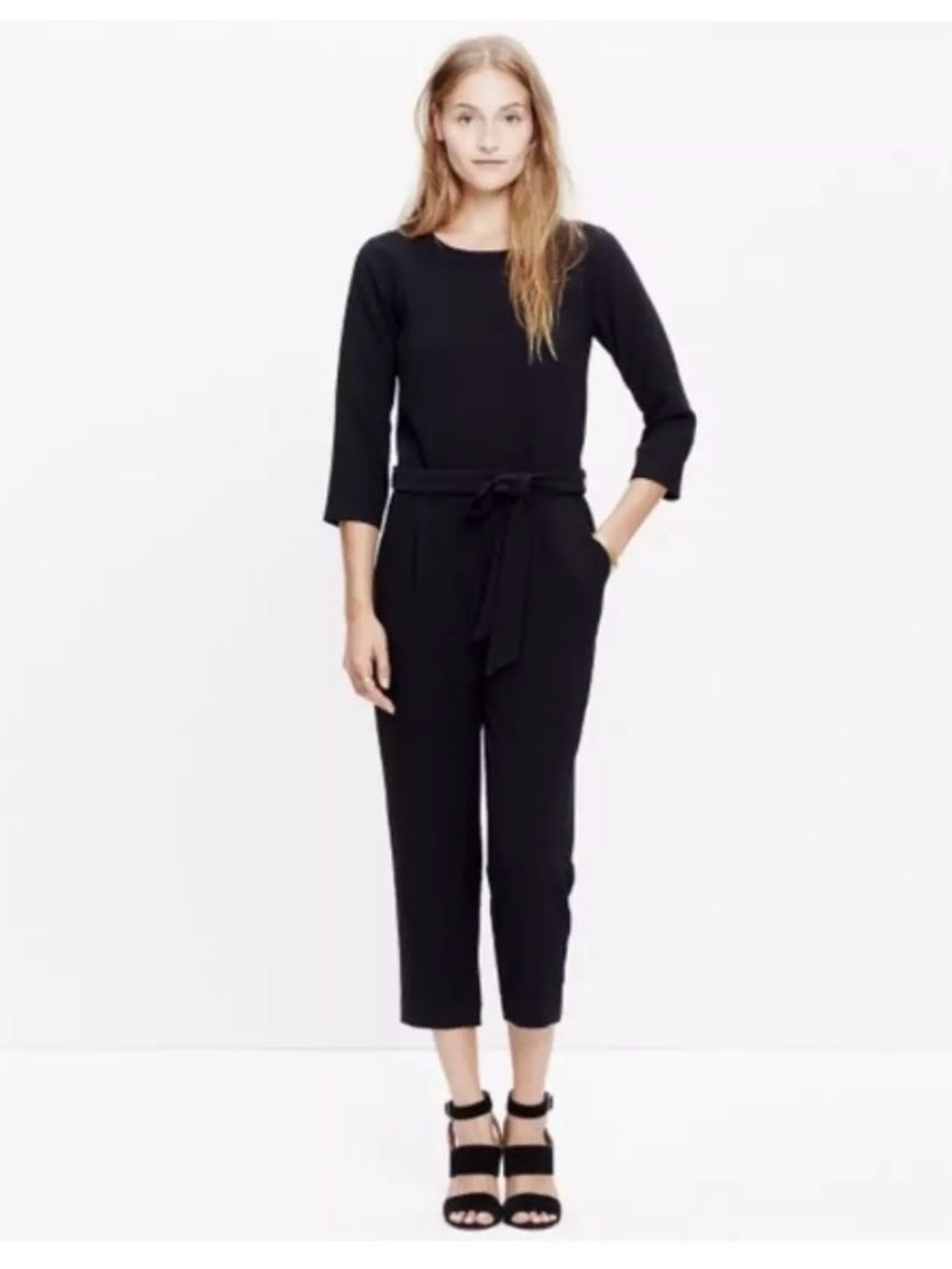 MADEWELL Sloan Jumpsuit Black Solid Front Tie Polyester Women's Size 6 Great CND
